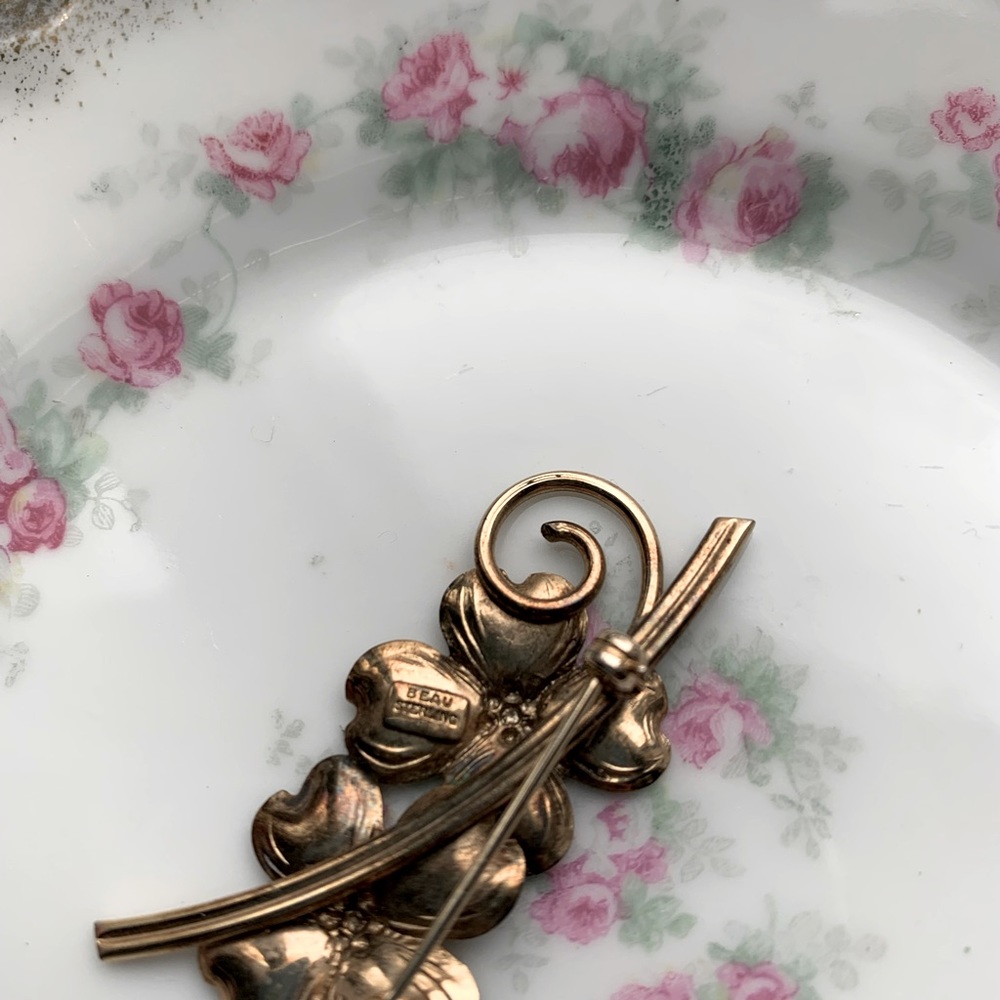 Vintage Sterling Beau Dogwood Pin - Picture 3 of 3